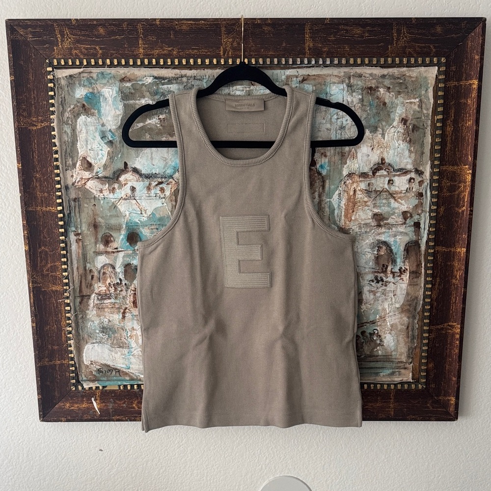 Beige Tank Top with 'E' Patch
